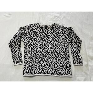 Magaschoni Blk/White Leopard Women's Medium Boxy Oversized Sweater Cotton Blend